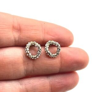 AB Gold Tone Clear Crystal Pavé Open Circle‎ Stud Earrings Dainty Jewelry